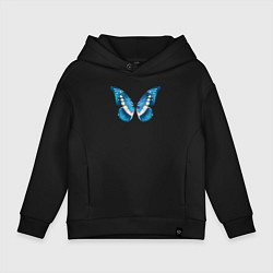 Толстовка оверсайз детская Blue butterfly синяя бабочка, цвет: черный