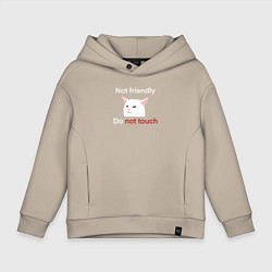 Толстовка оверсайз детская Not friendly, do not touch, текст с мемным котом, цвет: миндальный