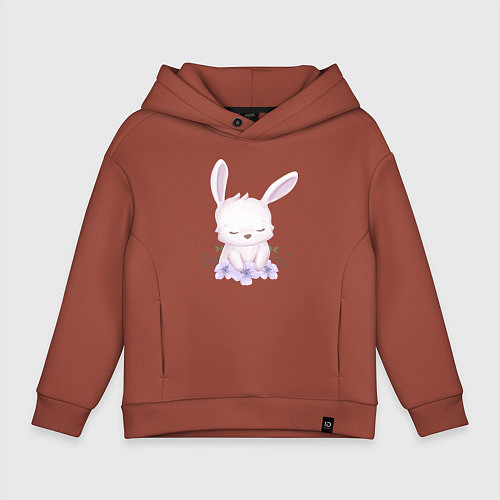 Детское худи оверсайз Милый Крольчонок С Цветочками / Кирпичный – фото 1