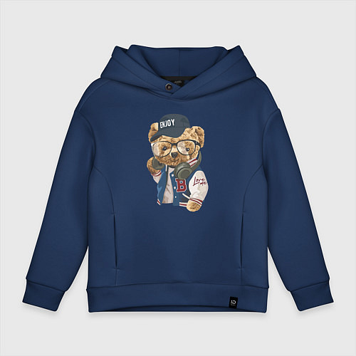 Детское худи оверсайз Прикольный мишутка Enjoy / Тёмно-синий – фото 1