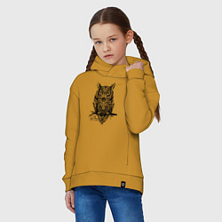 Толстовка оверсайз детская Черная сова в узорах, цвет: горчичный — фото 2