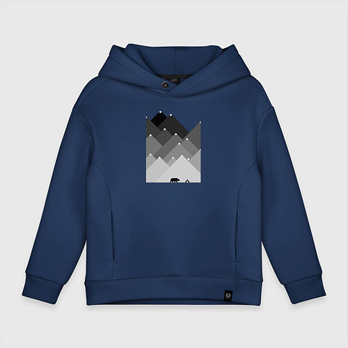 Детское худи оверсайз Медведь и треугольные горы / Тёмно-синий – фото 1