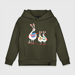 Толстовка оверсайз детская МАМА ЗАЙЧИХА С ПАСХАЛЬНЫМИ ЗАЙЧАТАМИ, цвет: хаки