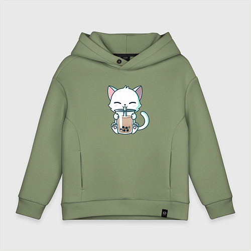 Детское худи оверсайз Котик с бабл ти / Авокадо – фото 1