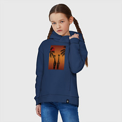 Толстовка оверсайз детская Жирафы и пальмы на закате, цвет: тёмно-синий — фото 2