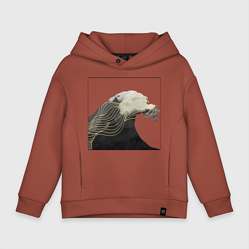 Детское худи оверсайз Большая Волна Хокусай Узор / Кирпичный – фото 1