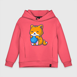 Толстовка оверсайз детская Рыженький котик, цвет: коралловый