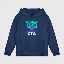 Толстовка оверсайз детская Символ GTA в неоновых цветах, цвет: тёмно-синий