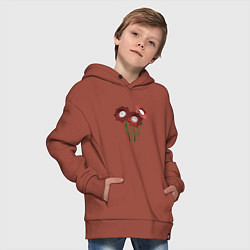 Толстовка оверсайз детская Flowers red white, цвет: кирпичный — фото 2