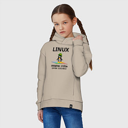 Толстовка оверсайз детская Пингвин линукс, цвет: миндальный — фото 2