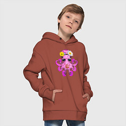 Толстовка оверсайз детская Мир - Розовый Осьминог, цвет: кирпичный — фото 2