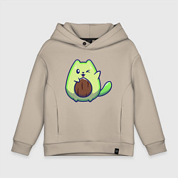 Толстовка оверсайз детская Avocado green cat, цвет: миндальный