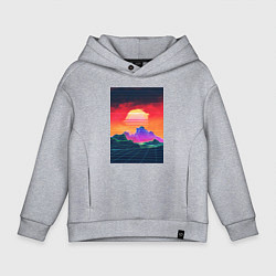 Толстовка оверсайз детская Синтвейв горы на закате, цвет: меланж
