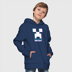 Толстовка оверсайз детская Minecraft в стиле glitch и баги графики, цвет: тёмно-синий — фото 2