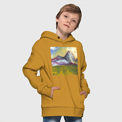 Толстовка оверсайз детская Арт Утро в горах, цвет: горчичный — фото 2