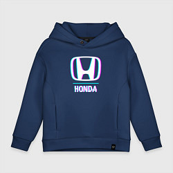 Толстовка оверсайз детская Значок Honda в стиле glitch, цвет: тёмно-синий