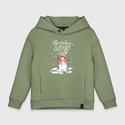 Толстовка оверсайз детская Новогодний снеговик, цвет: авокадо