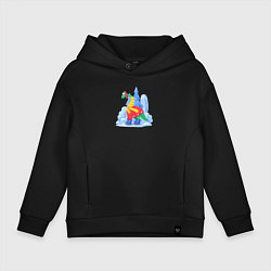 Толстовка оверсайз детская Зимний динозавр на коньках, цвет: черный
