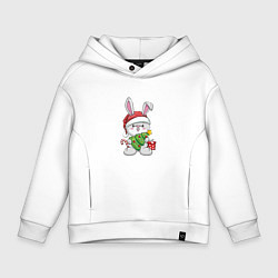 Толстовка оверсайз детская Зайчик с ёлочкой, цвет: белый