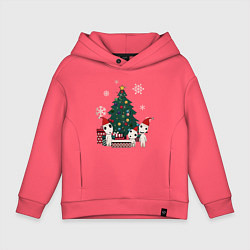 Толстовка оверсайз детская Новогодние кодама, цвет: коралловый