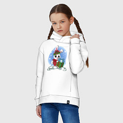 Толстовка оверсайз детская Rabbit with a New Years gift, цвет: белый — фото 2