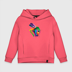 Толстовка оверсайз детская Радужный зайка, цвет: коралловый