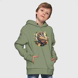 Толстовка оверсайз детская Сова на ветке на фоне луны, цвет: авокадо — фото 2