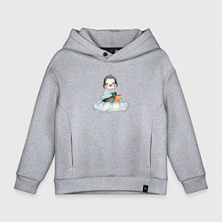 Толстовка оверсайз детская Пингвин на облаке, цвет: меланж