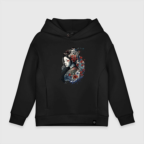 Детское худи оверсайз Девушка в стиле ирезуми / Черный – фото 1