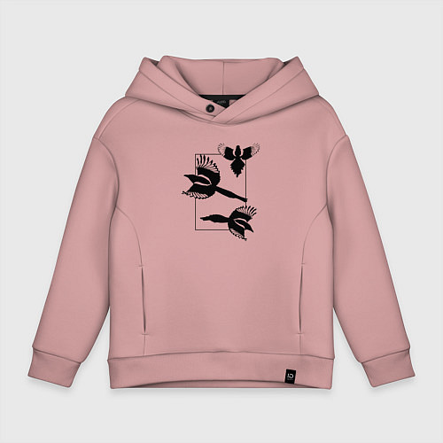 Детское худи оверсайз Сороки в прямоугольнике минимализм / Пыльно-розовый – фото 1