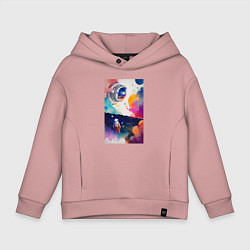 Толстовка оверсайз детская Абстрактный космонавт и разноцветные брызги краски, цвет: пыльно-розовый