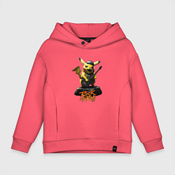 Толстовка оверсайз детская Пикачу рокер с гитарой, цвет: коралловый