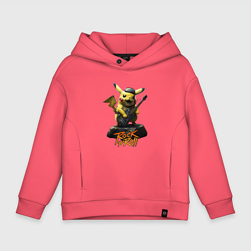 Детское худи оверсайз Пикачу рокер с гитарой / Коралловый – фото 1