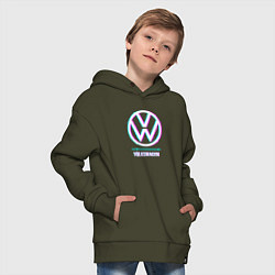 Толстовка оверсайз детская Значок Volkswagen в стиле glitch, цвет: хаки — фото 2