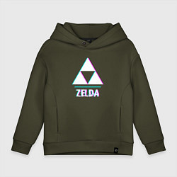 Толстовка оверсайз детская Zelda в стиле glitch и баги графики, цвет: хаки