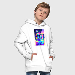 Толстовка оверсайз детская Девчонка бравый космонавт - нейросеть, цвет: белый — фото 2