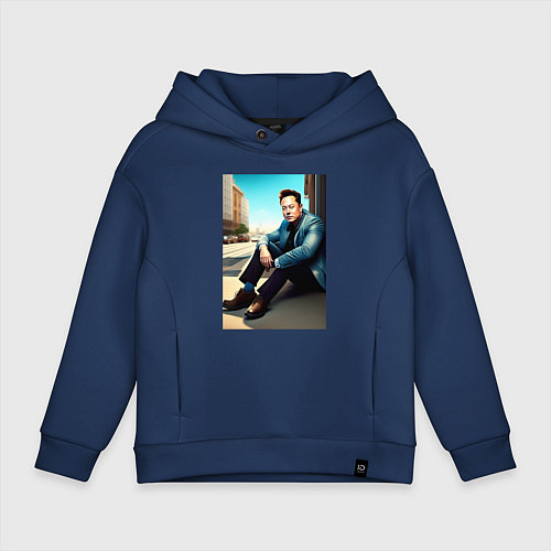 Детское худи оверсайз Элон Маск / Тёмно-синий – фото 1