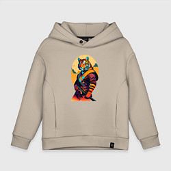 Толстовка оверсайз детская Tiger samurai - neural network, цвет: миндальный