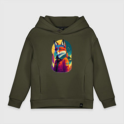 Толстовка оверсайз детская Лисица на фоне звёздного неба - нейросеть, цвет: хаки