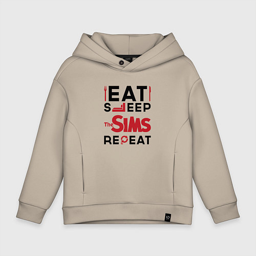 Детское худи оверсайз Надпись: eat sleep The Sims repeat / Миндальный – фото 1