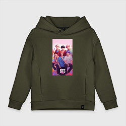 Толстовка оверсайз детская BTS art anime style, цвет: хаки