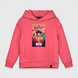 Толстовка оверсайз детская BTS kpop anime, цвет: коралловый