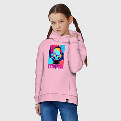 Толстовка оверсайз детская Cool skull - cyberpunk - pop art, цвет: светло-розовый — фото 2