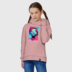 Толстовка оверсайз детская Cool skull - cyberpunk - pop art, цвет: пыльно-розовый — фото 2