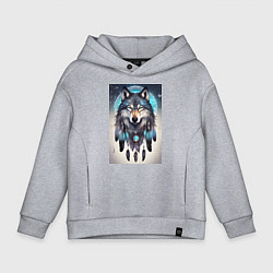 Толстовка оверсайз детская Шаман волк, цвет: меланж