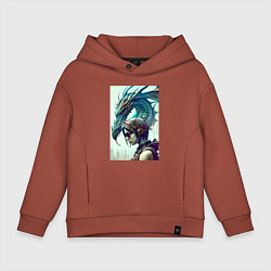 Детское худи оверсайз Девчонка в шлеме и дракон - киберпанк