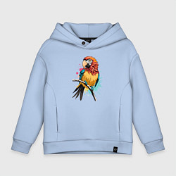 Толстовка оверсайз детская Акварельный попугай, цвет: мягкое небо