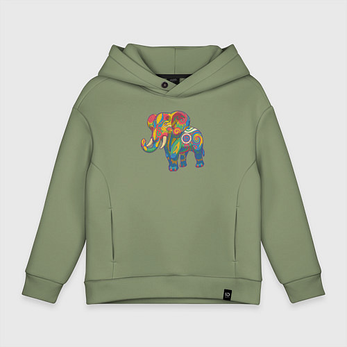 Детское худи оверсайз Разноцветный слоник / Авокадо – фото 1