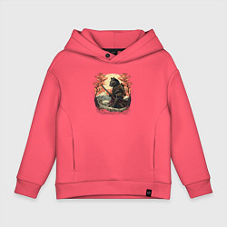 Толстовка оверсайз детская Японский самурайский кот, цвет: коралловый