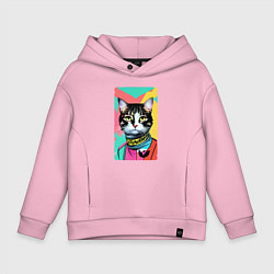Толстовка оверсайз детская Pop art cat - neural network, цвет: светло-розовый